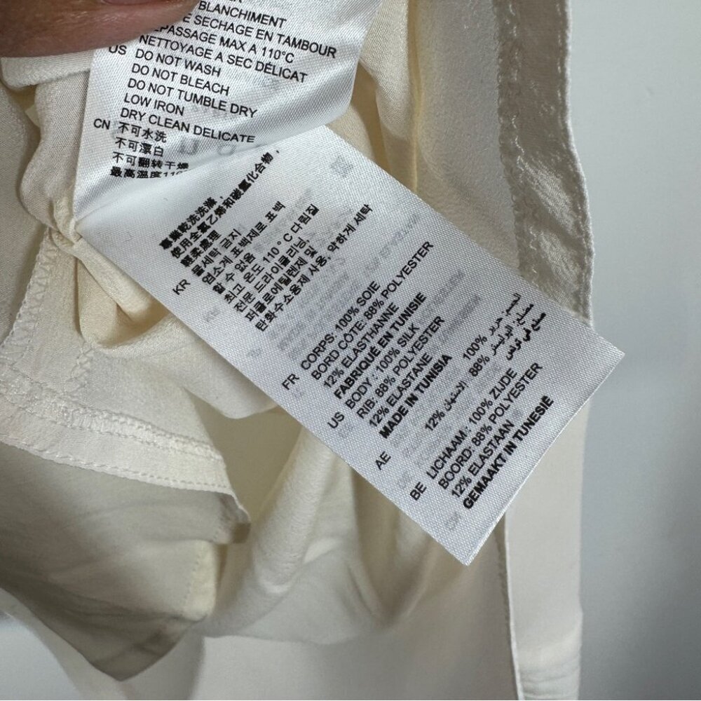 Sandro Paris Ivory Silk Blouse Size M Long Sleeve Minimalist V Neck Top - Picture 4 of 15